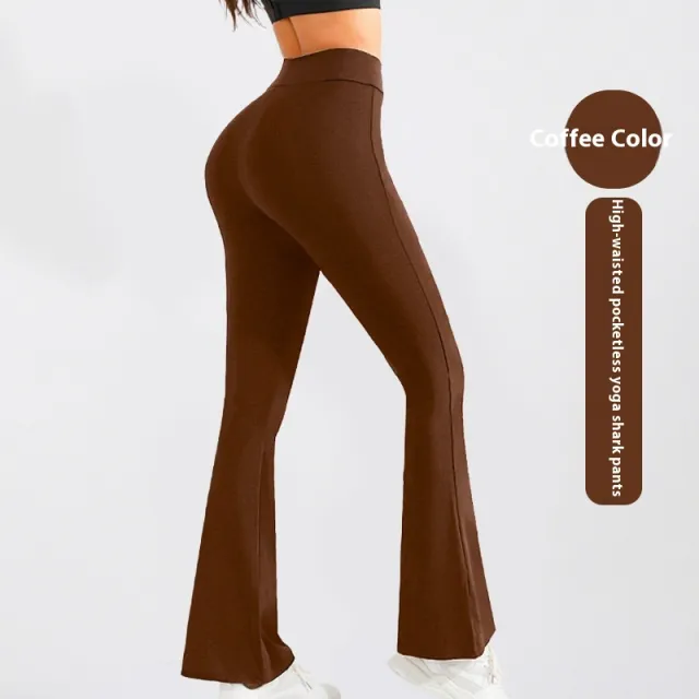 Elastic Slimming High Waist Hip Lift Slightly Flared Yoga Pants 8100Coffee - Shop at LoveMi