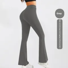 Elastic Slimming High Waist Hip Lift Slightly Flared Yoga Pants - 8100Gray - View 1