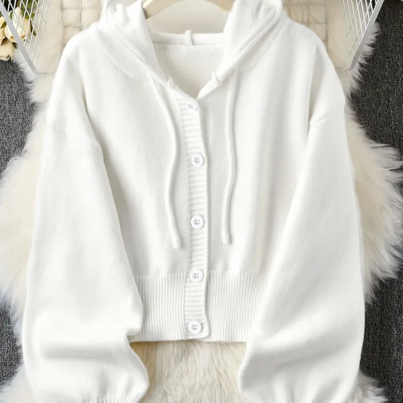 Loose And Lazy Style High-grade Hooded Women's Sweater Coat - White