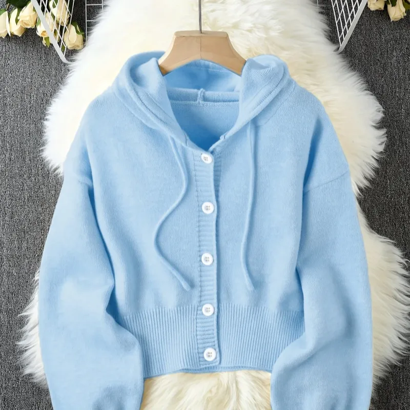 Loose And Lazy Style High-grade Hooded Women's Sweater Coat - Sky Blue