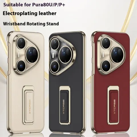 Suitable for Pura80Ultra Plain Leather Phone Case Wrist Strap