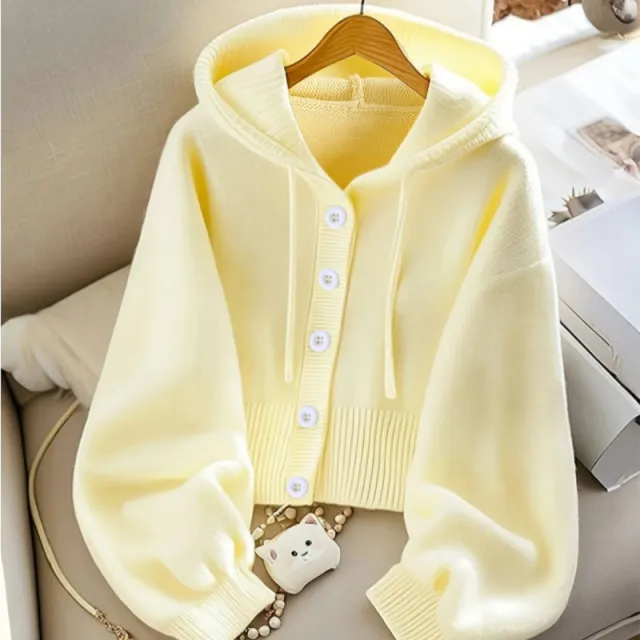 Loose And Lazy Style High grade Hooded Women's Sweater Coat Yellow - Shop at LoveMi