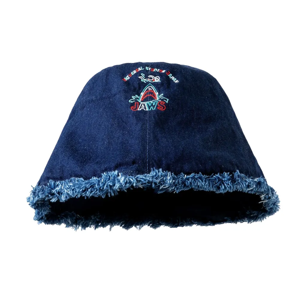 Japanese Shark Cartoon Bucket Hat Washed Denim Big Head Circumference Sun-proof Basin Hat - Blue
