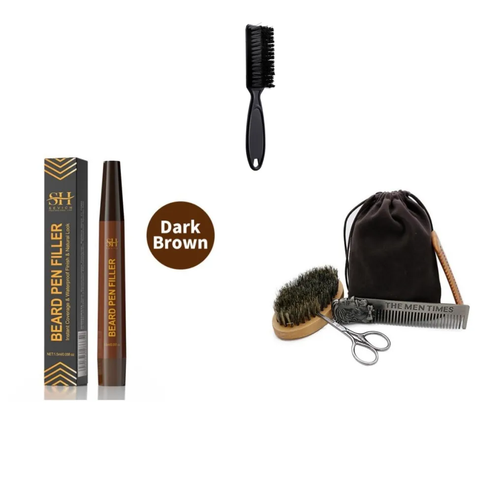 Men's Beard Eyebrow Hairline Headline Filler Sweatproof And Waterproof Natural Not Easy To Fade - Dark Brown Set1