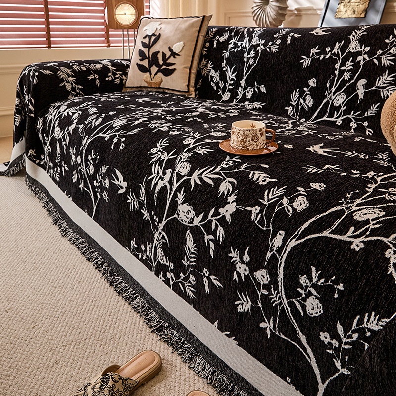 Retro High grade Four Seasons Universal Sofa Cover Anti scratching Black - Shop at LoveMi