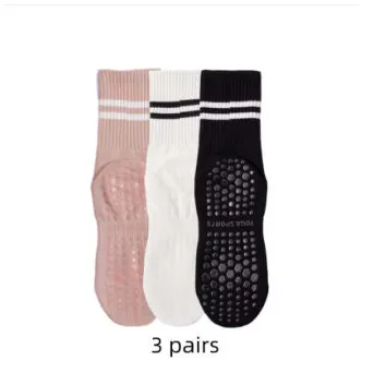 Non-slip Toe Mid-calf Length Two-bar Socks - Black White Pink