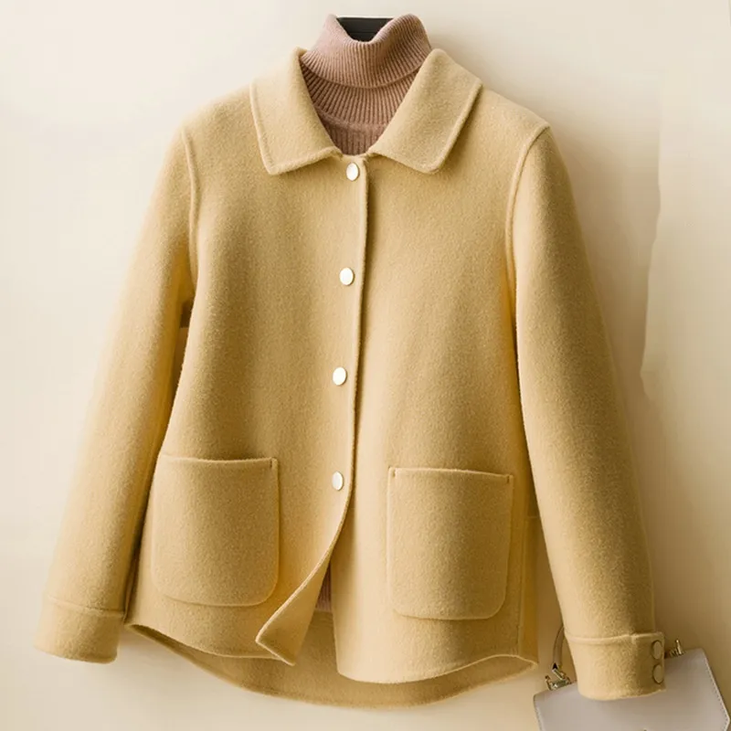Double-sided Woolen Fallwinter Slim Wool Overcoat - Chick Yellow