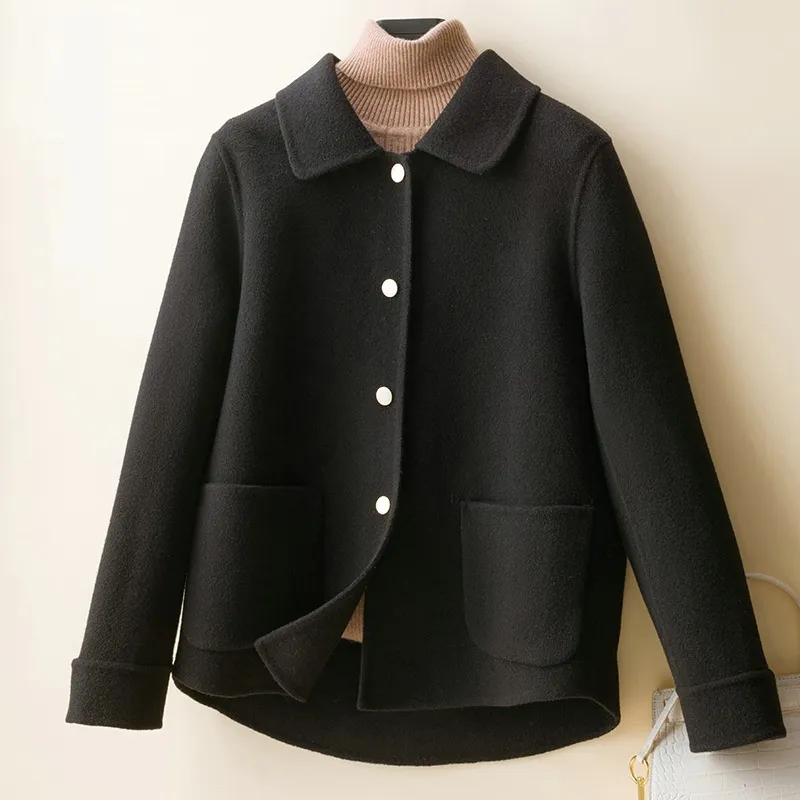 Double-sided Woolen Fallwinter Slim Wool Overcoat - Classic Black