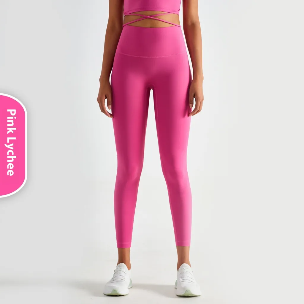 Skinny Peach Hip Raise High Waist Nude Feel Yoga Pants - Pink Litchi