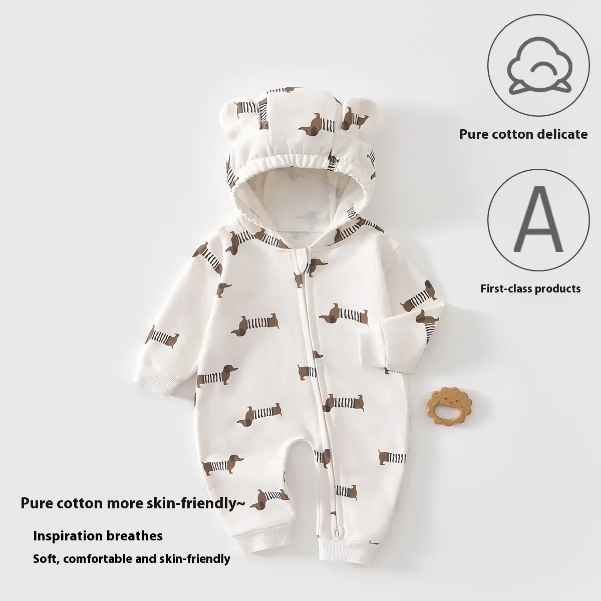 Baby Jumpsuit Pure Cotton Class A Spring And Autumn Zipper
