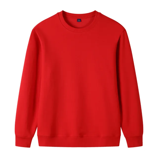 320g Straight Shoulder Pure Cotton Autumn Long Sleeve Round Neck Solid Color Sweatshirt Customized Red - Shop at LoveMi