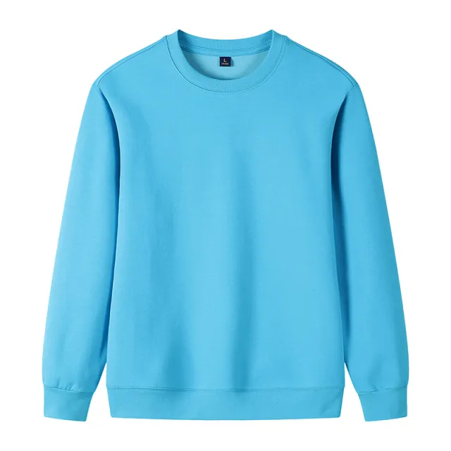 320g Straight Shoulder Pure Cotton Autumn Long Sleeve Round Neck Solid Color Sweatshirt Customized Lake Blue - Shop at LoveMi