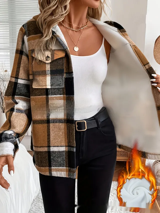 Fashion Large Plaid Hooded Casual Coat Women Brown Plaid - Shop at LoveMi