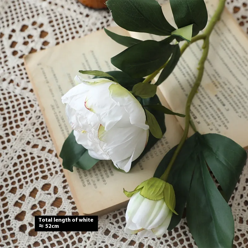 Retro Style French Burnt Edge Peony Artificial Flower - White