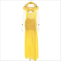 Women's Pure Colour Tube-top Backless Temperament Split Dress - Yellow - View 1
