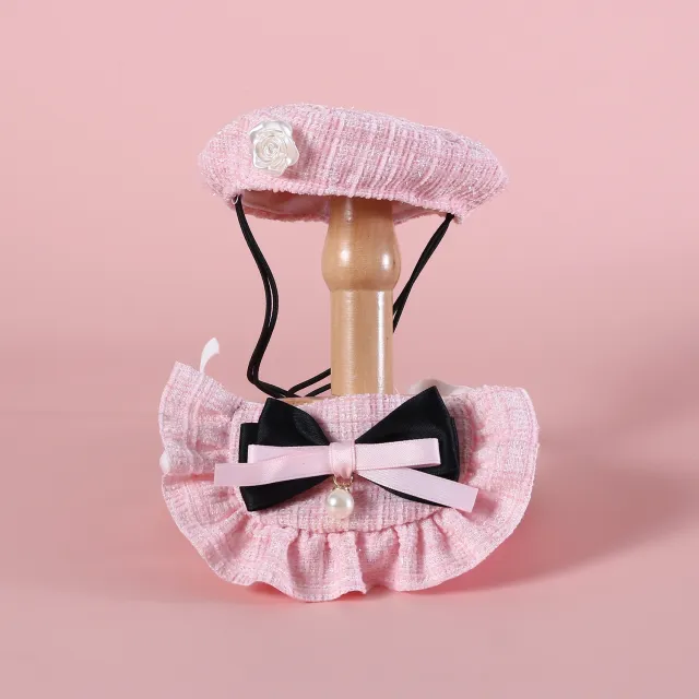Flower Beret Hat Bow Lace Bib Pink Set 1 - Shop at LoveMi