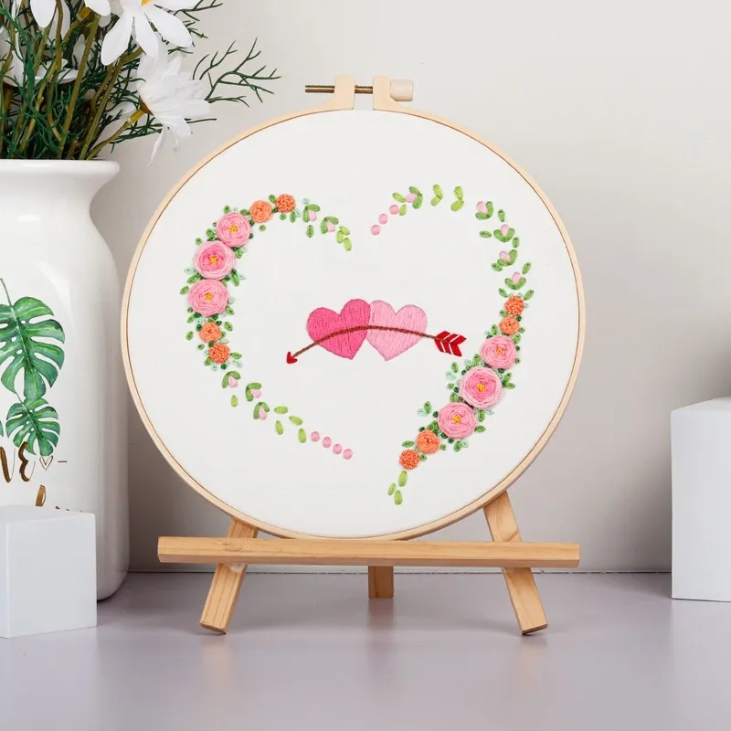 Diy Embroidery Kit Heart-to-heart Love Valentine's Day Handmade Embroidery Material Package - Two Hearts