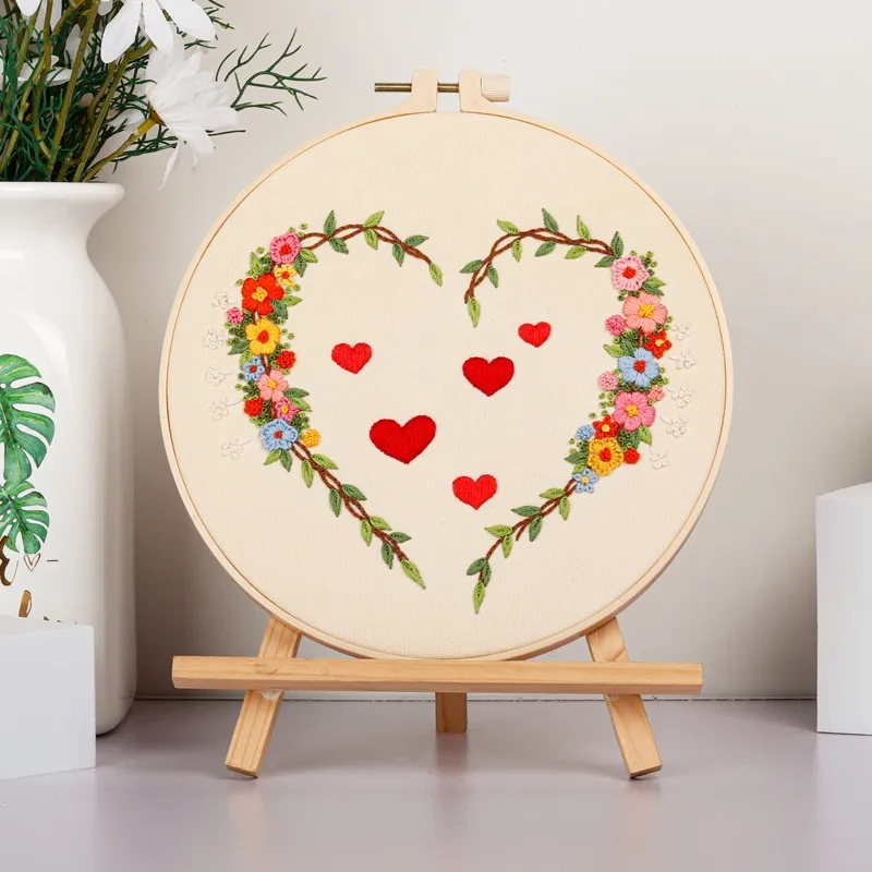 Diy Embroidery Kit Heart-to-heart Love Valentine's Day Handmade Embroidery Material Package - Red Heart