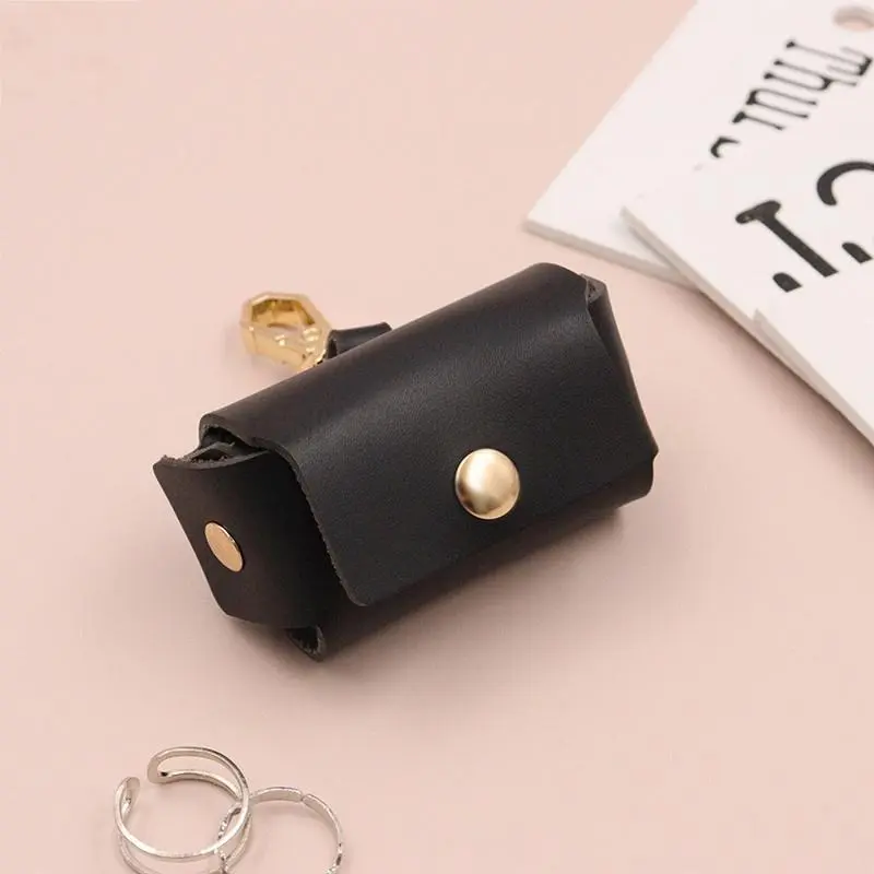 Creative Solid Color Leather Ring Storage Bag - Black