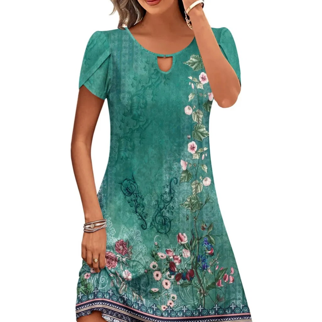 Women's Digital Printing Pocket Dress Loose - Style 7