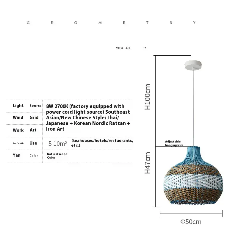 Vine Woven Living Room Pendant Lamp, Pastoral Southeast Asian Tea Room