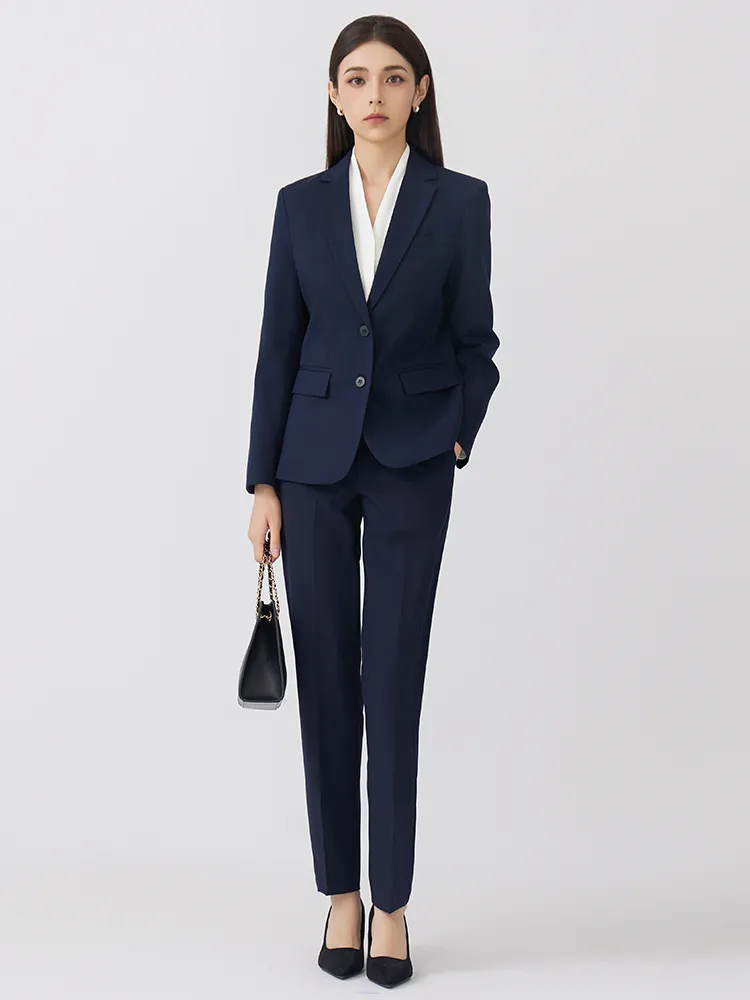 Two Button Slim Fit Non Ironing Formal Suit Set - Navy Blue Pants Set