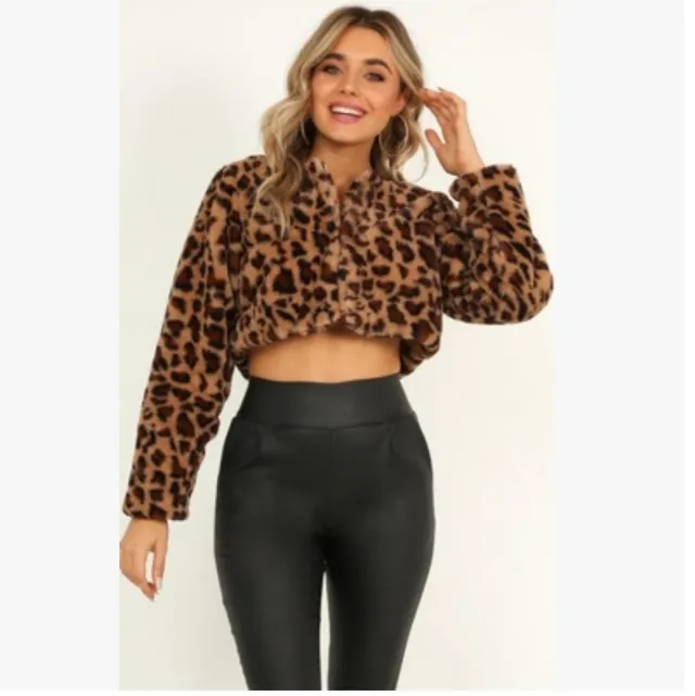 Leopard Print Long Sleeve Short Hidden Hook Cardigan Jacket Small And Short Leopard Print - Shop at LoveMi