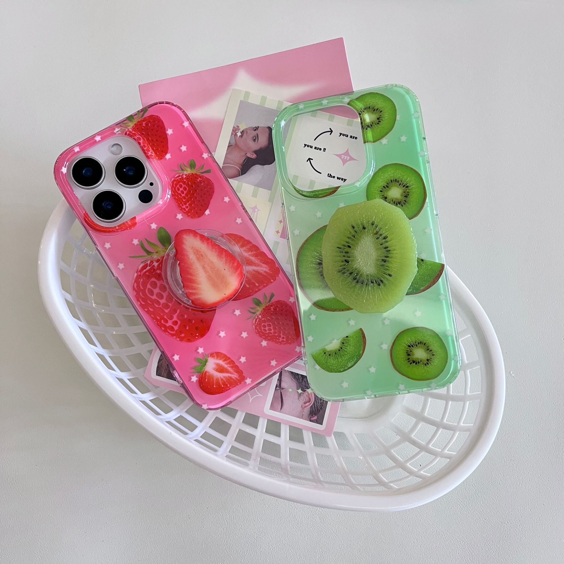 New Double-layer Medium-ancient Brilliant Strawberry Phone Case