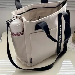 Simple All-match Waterproof Stylish Tote Canvas Handbag - Beige - View 1