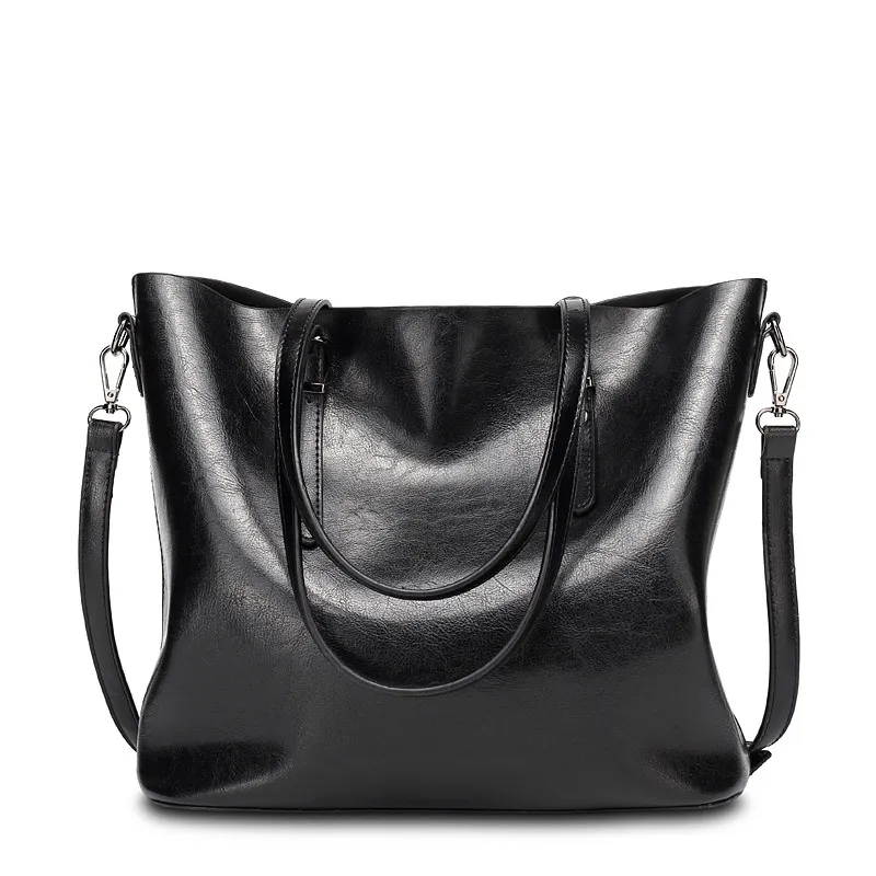 Retro Style Oil Wax Leather Patent Simple Portable Shoulder Messenger Bag - Black