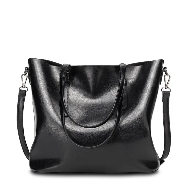 Retro Style Oil Wax Leather Patent Simple Portable Shoulder Messenger Bag Black - Shop at LoveMi