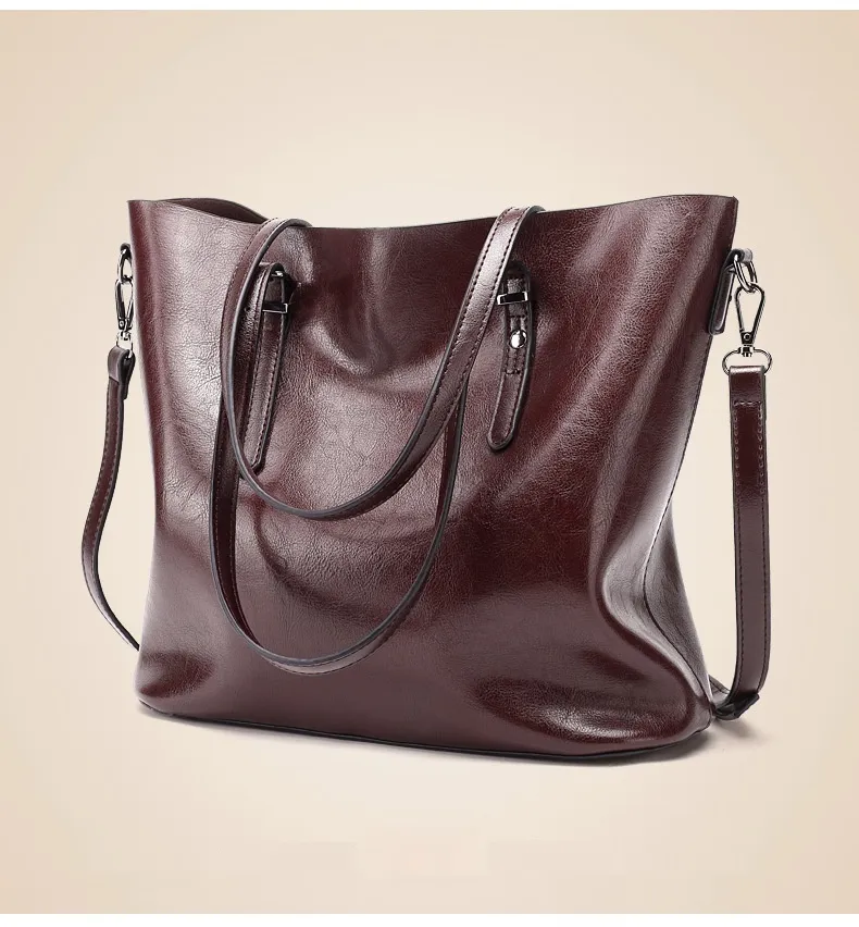 Retro Style Oil Wax Leather Patent Simple Portable Shoulder Messenger Bag - Coffee