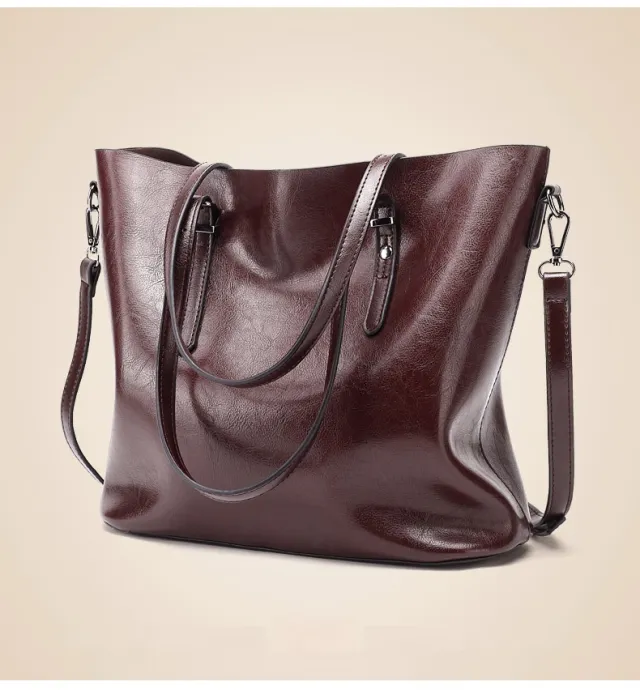 Retro Style Oil Wax Leather Patent Simple Portable Shoulder Messenger Bag Coffee - Shop at LoveMi