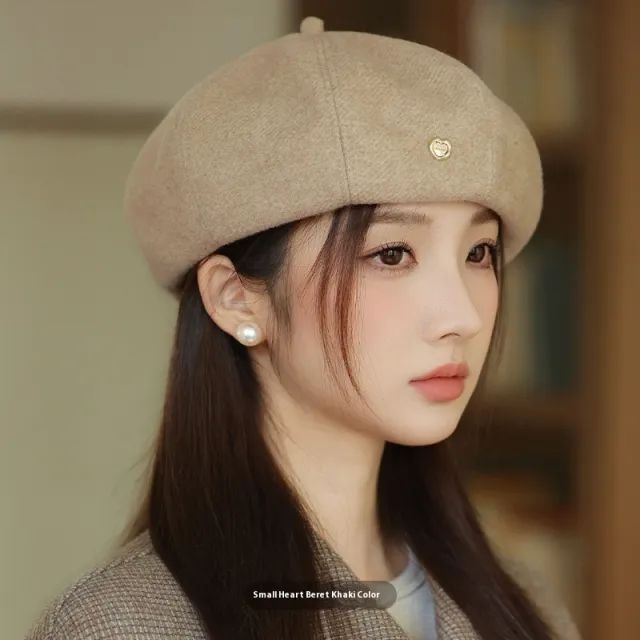 Korean Style Autumn Winter Japanese Simple Face showing Little Wild Fashion Painter Cap Khaki - Shop at LoveMi