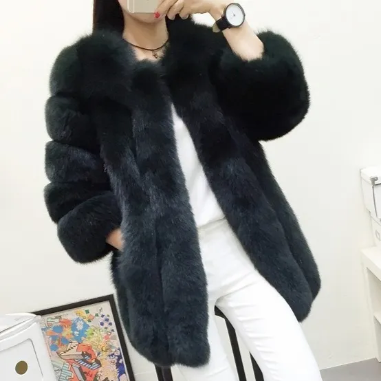 Fox Fur Mid length Coat For Women Black - Shop at LoveMi