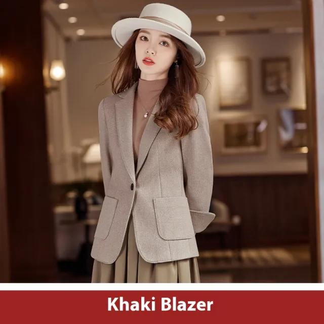 Women's Coat Loose Drooping Small Tailored Suit Top Khaki - Shop at LoveMi
