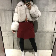 Women's Fur Stitching Lapel Artificial Fur Coat - Fox Fur Natural Colour - View 1