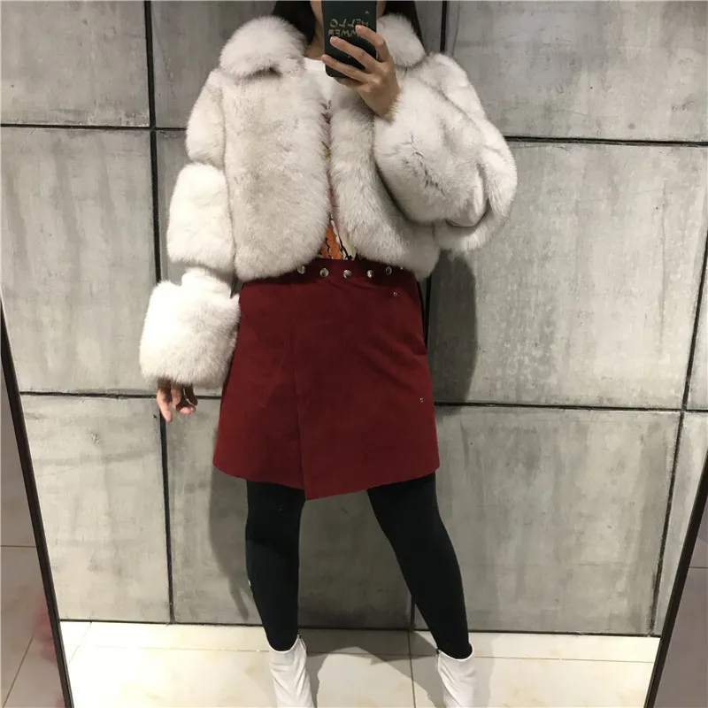 Women's Fur Stitching Lapel Artificial Fur Coat - Fox Fur Natural Colour
