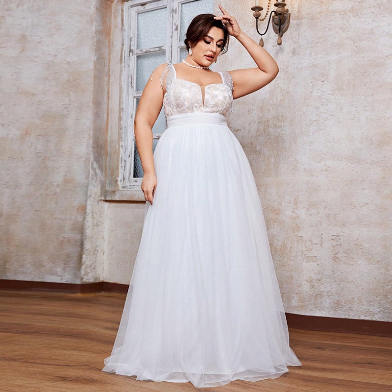 White Boho Chic Plus Size Wedding Dress