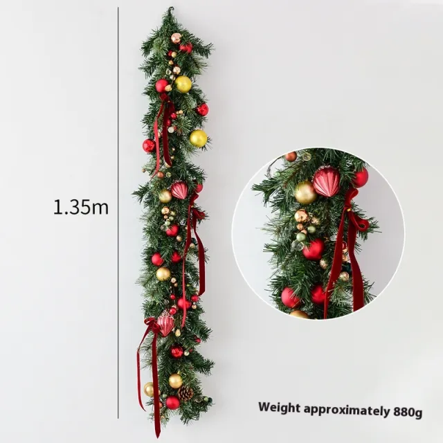 Christmas Rattan Leaf Wall Hanging Decoration Golden Red Flower Pine Needle - Shop at LoveMi