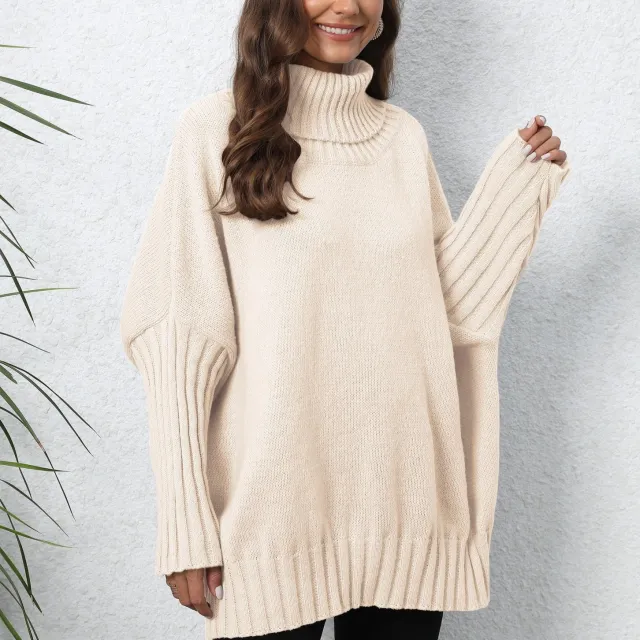 Women's Pullover Knitted Solid Color Turtleneck Lapel Loose Apricot - Shop at LoveMi