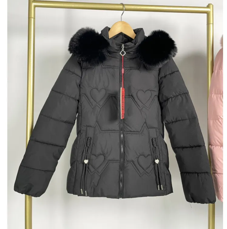 Fur Collar Fashionable Warm Jacket Women - Black