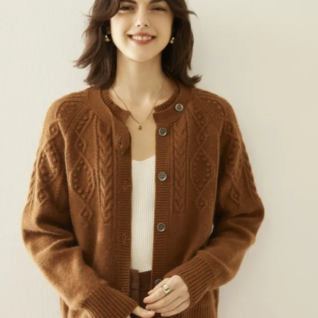 Cashmere Thick Knit Cardigan Women's Sweater Caramel - Shop at LoveMi