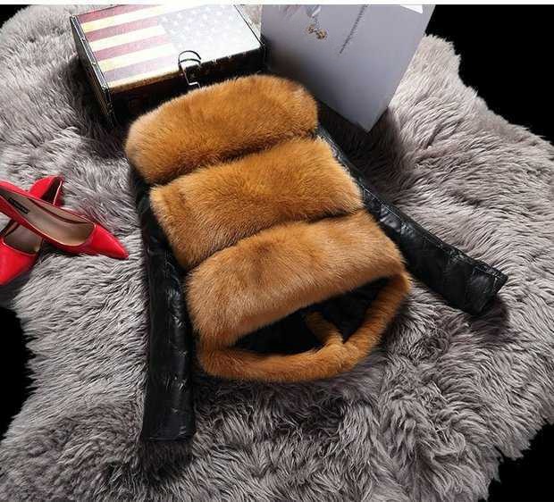 Korean Casual PU Leather Removable Sleeve Warm Coat