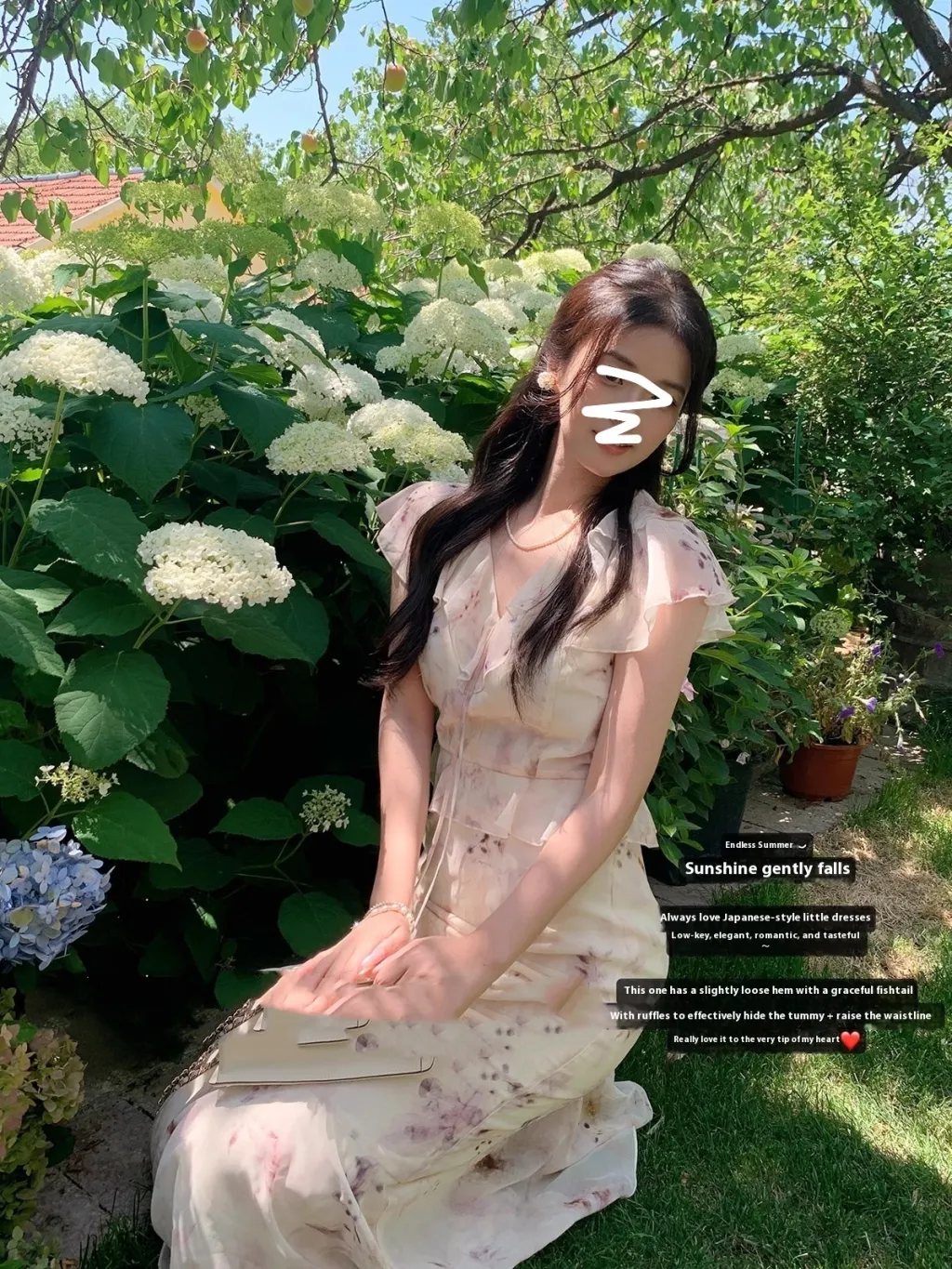 Blooming Japanese Style Atmosphere Flying Sleeve Fishtail Fairy Gentle Dress - Apricot Flower