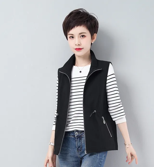 Women's Short Spring And Autumn Casual Fashion Waist controlled Vest Cardigan Black - Shop at LoveMi