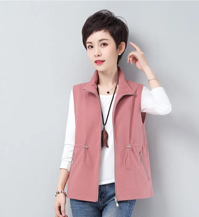 Women's Short Spring And Autumn Casual Fashion Waist controlled Vest Cardigan Pink - Shop at LoveMi