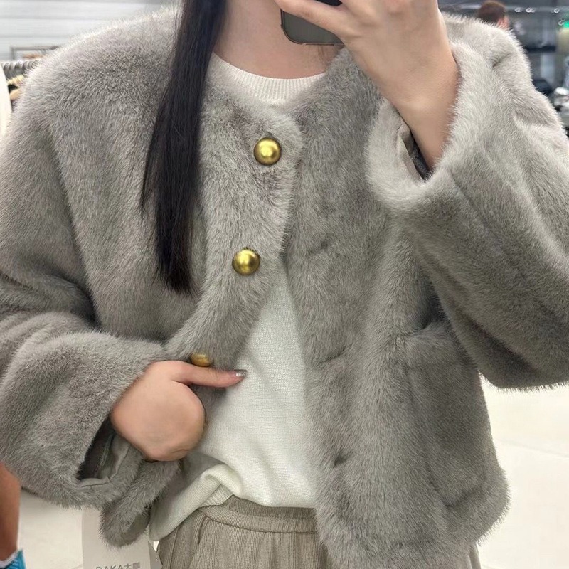 Integrated Artificial Mink Fur Short Coat Gray - Shop at LoveMi