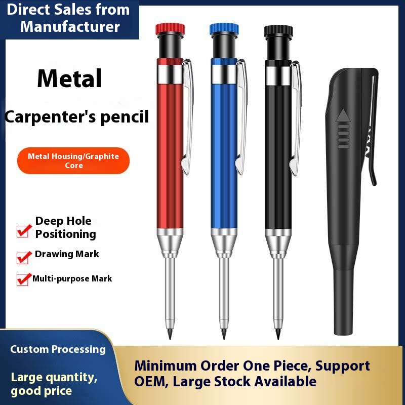 2 8mm Metal Long Head Deep Hole Carpenter's Pencil