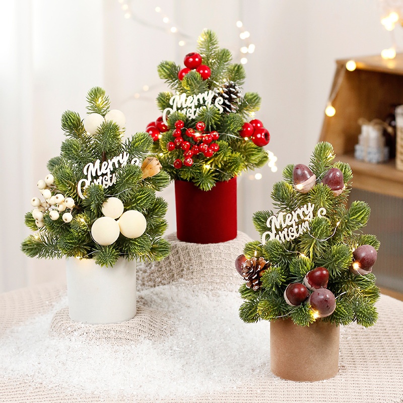 Christmas Decorations LED Pine Cone PE Norbison Ornaments Desktop Mini Tree